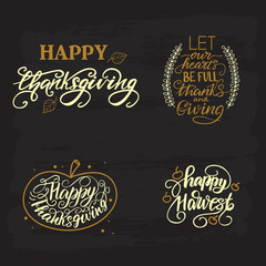 Lettering set with Thanksgiving Greetings. Vector illustrations.
