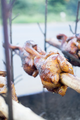 Thai style chicken on charcoal stove