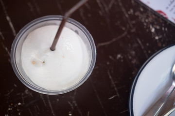 Drinking sweet coconut water
