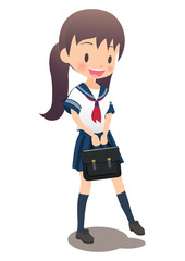 セーラー服を着た女子高生が鞄を持つイラスト画像