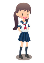 セーラー服を着た女子高生が後ろに手を組んでいるイラスト画像