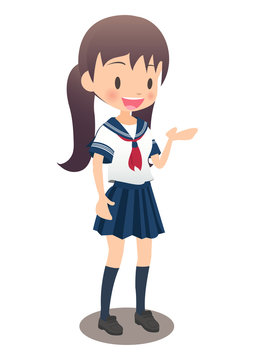 セーラー服を着た女子高生が案内しているイラスト画像