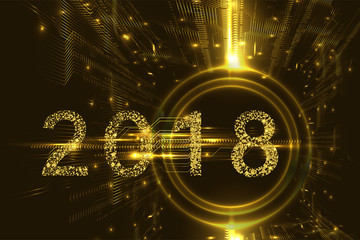 2018 golden glitter number with modern light background. new year background, illustration vector.