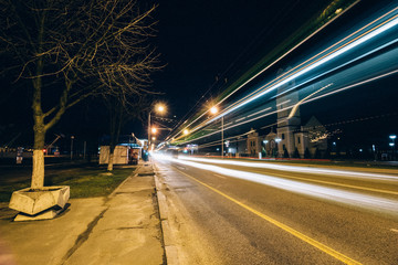 Road at night in the city long exposure