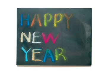 Happy new year on black board