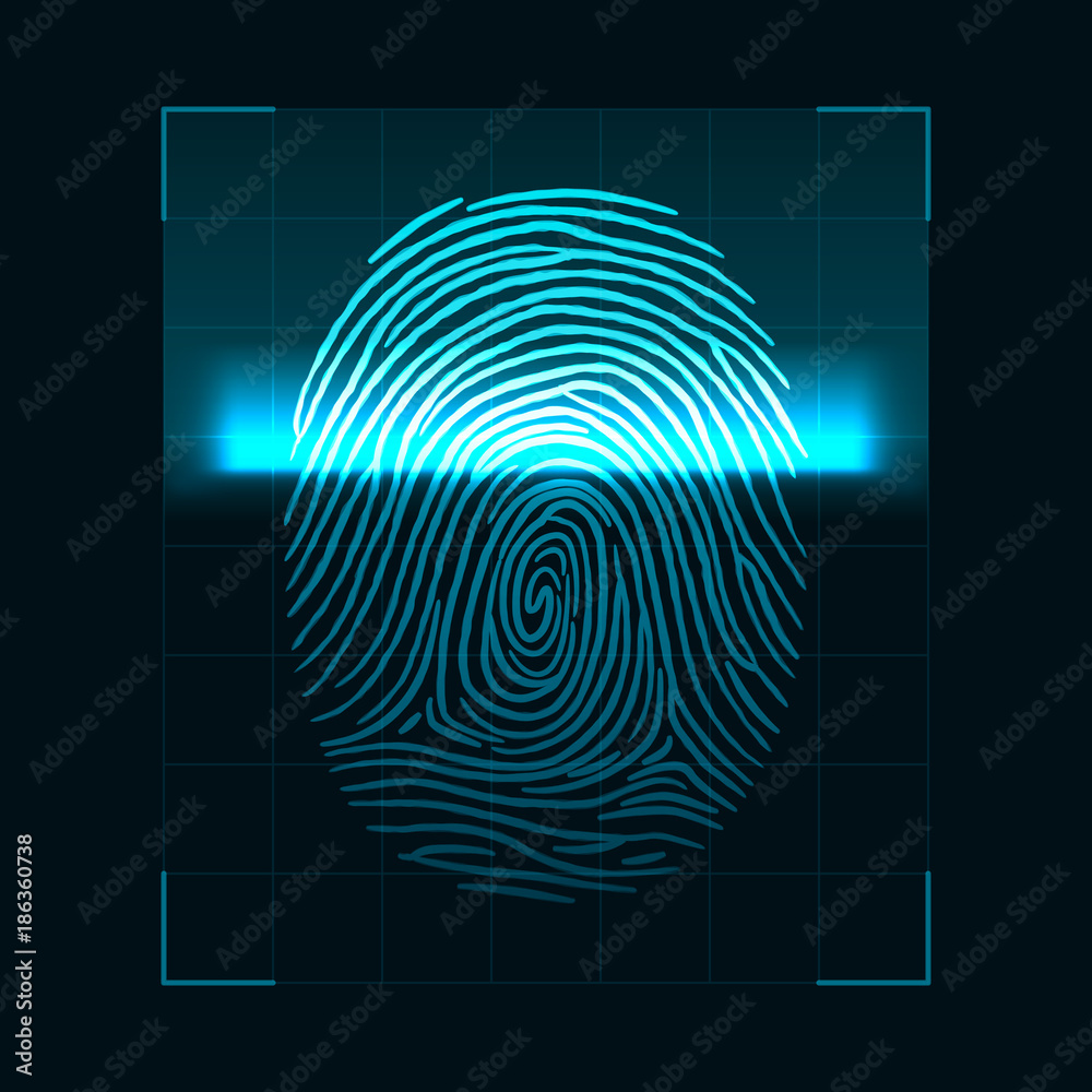 Poster fingerprint scanning concept. digital biometric security system and data protection. personal author