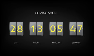 Countdown timer clock counter. Countdown web site flat template. Flip business scoreboard display design. Vector illustration on dark background