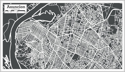 Asuncion Paraguay City Map in Retro Style. Outline Map.