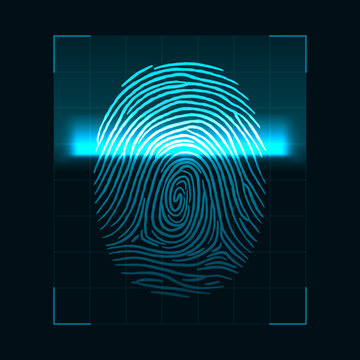 Fingerprint scanning concept. Digital biometric security system and data protection. Personal authorization screen. Vector illustration isolated on dark background
