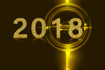 2018 golden glitter number with modern light background. new year background, illustration vector.