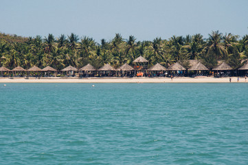 Beach Scene, Tropics, Pacific ocean. Old photo filter
