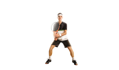 Fototapeta na wymiar one tennis player isolated on white background