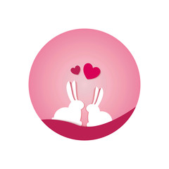 Paper art carve to couple rabbits 