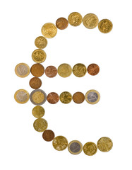  Euro coins isolated on white background.