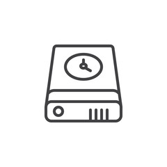 Data recovery, external time machine line icon, outline vector sign, linear style pictogram isolated on white. Symbol, logo illustration. Editable stroke
