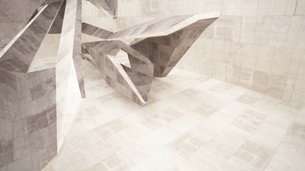 Abstract white and brown concrete interior multilevel public space with window. 3D illustration and rendering.