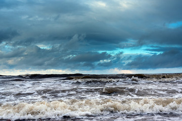 Cold and stormy Baltic sea in winter time.