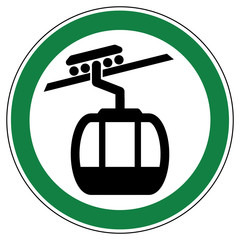 srg16 SignRoundGreen - german - ez16 ErlaubnisZeichen: Seilbahn in Betrieb / Bergbahnen / Tragseilbahn / Lifte / geöffnet - english - cableway / cable car in operation / open - green g5773