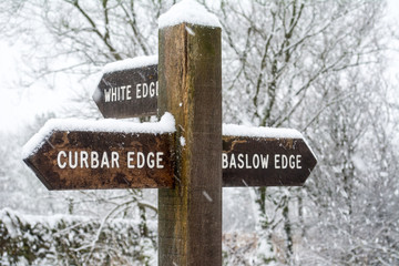 Curbar Edge Signpost in Snow