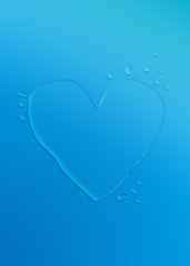 Water drops on the blue background. Heart.