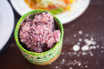 Black sticky rice in sticky rice box