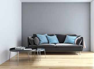 Modern bright interiors 3D rendering illustration