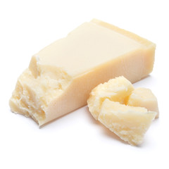 pieces of Parmesan cheese on white background