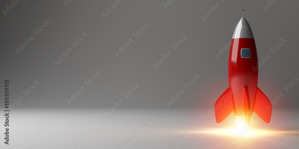 Poster modern digital rocket launching 3d rendering