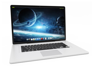 Modern silver laptop 3D rendering