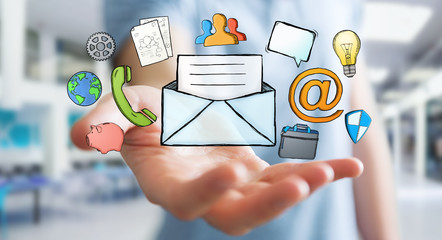 Businessman holding manuscript contact icon in his hand