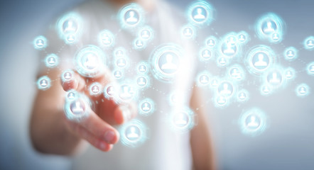 Businessman using social network interface 3D rendering