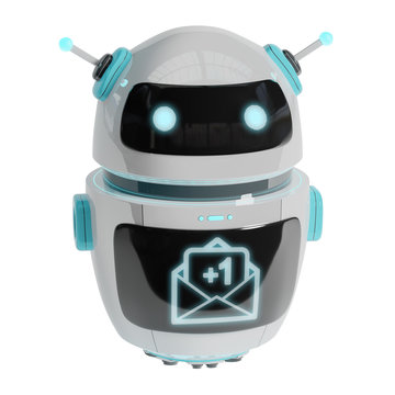 Futuristic digital robot receiving emails 3D rendering