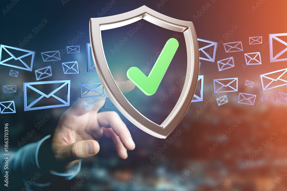 Poster shield symbol displayed on a futuristic interface - 3d rendering