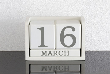 White block calendar present date 16 and month March