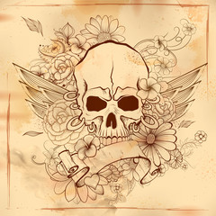 Vintge style grungy skull print retro background