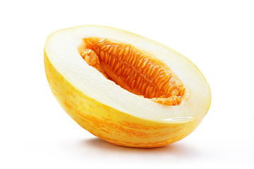Yellow, sweet melon with slice isolated white background