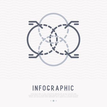 Four Overlapping Circles Diagram Thin Line Icon For Business Analytics. Modern Vector Illustration Of Infographic Template.