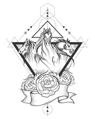 Tattoo art design of horse racing in line art