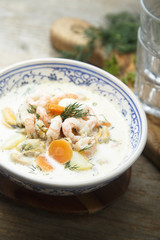 Cream soup with mussels and shrimps