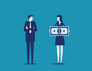 Job salary. People and money for labor worker. Concept business vector illustration.