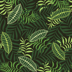 Fototapeta na wymiar Tropical background with palm leaves. Seamless jungle floral pattern