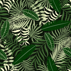 Fototapeta premium Tropical background with palm leaves. Seamless jungle floral pattern