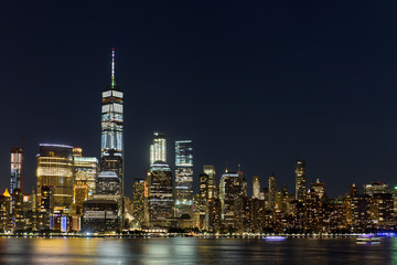 Lower Manhattan Skyline at night, NYC, USA