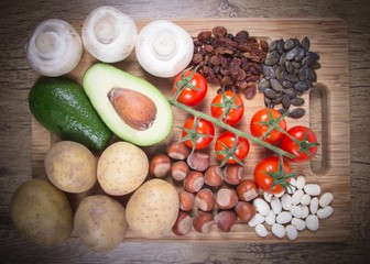 Natural products rich in potassium (K) . Healthy food concept.