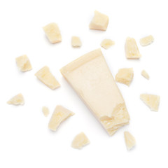 pieces of Parmesan cheese on white background