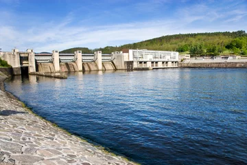 Tableaux ronds sur aluminium brossé Barrage  dam on Vltava river, Kamyk nad Vltavou, Central Bohemian region, Czech republic