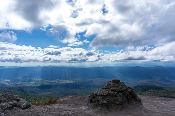 Background of mountain top cloudy blue sky and lanscape view