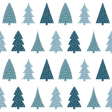 light blue and dark blue christmas tree on a white background pattern seamless vector
