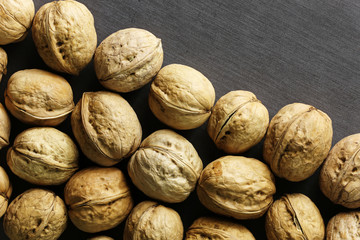 Walnuts on a grey background