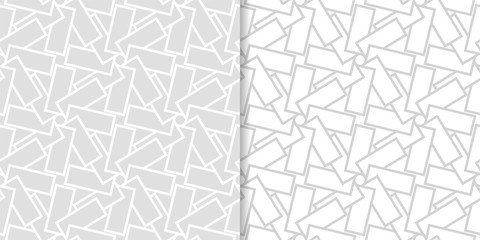 Light gray geometric ornaments. Set of seamless patterns